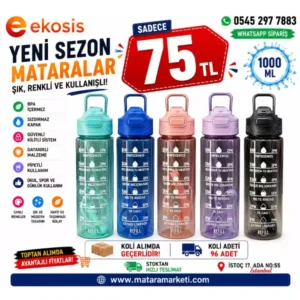 1000 ML Motivasyon Matarası | Pipetli Kilitli BPA Free Spor Suluk