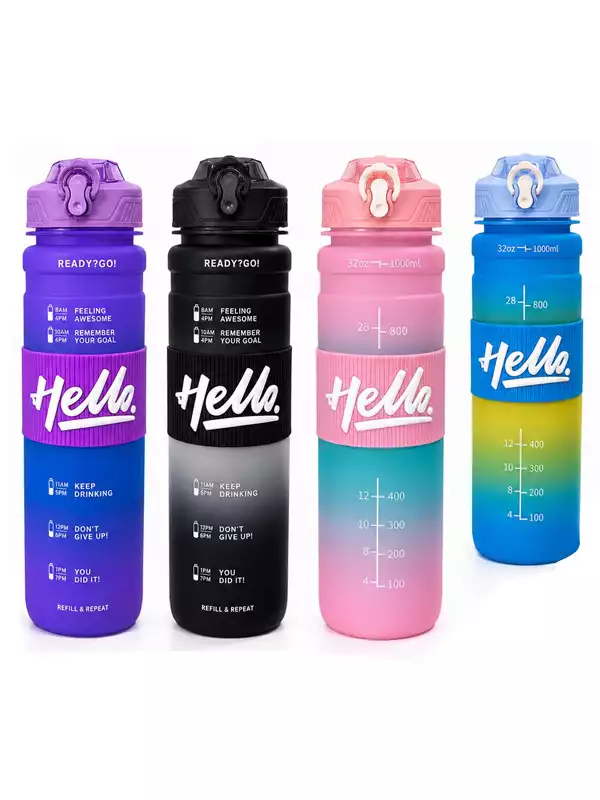 1000 ML Pastel Renk Motivasyon Matarası | Pipetli BPA Free Spor Suluk