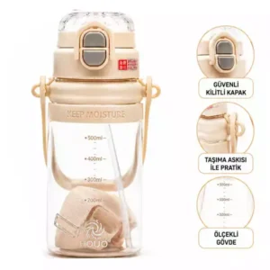 1000 ML Premium Askılı Pipetli Spor Matara | Kilitli BPA Free Suluk