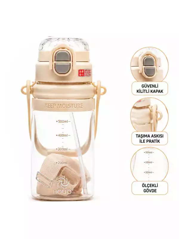 1000 ML Premium Askılı Pipetli Spor Matara | Kilitli BPA Free Suluk