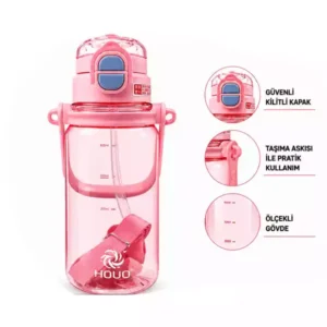 1200 ML Askılı Pipetli Spor Matara | Kilitli BPA Free Büyük Boy Suluk