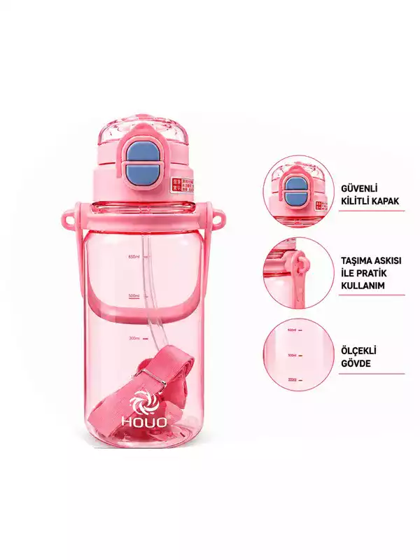 1200 ML Askılı Pipetli Spor Matara | Kilitli BPA Free Büyük Boy Suluk