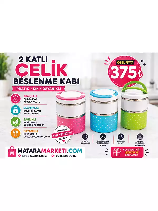 2 Katlı Çelik Beslenme Kabı – 304 Paslanmaz Çelik Lunch Box