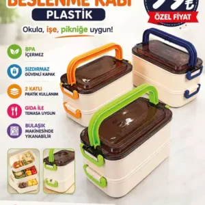 2 Katlı Lunch Box Beslenme Kabı – Bölmeli Plastik Yemek Saklama Kabı