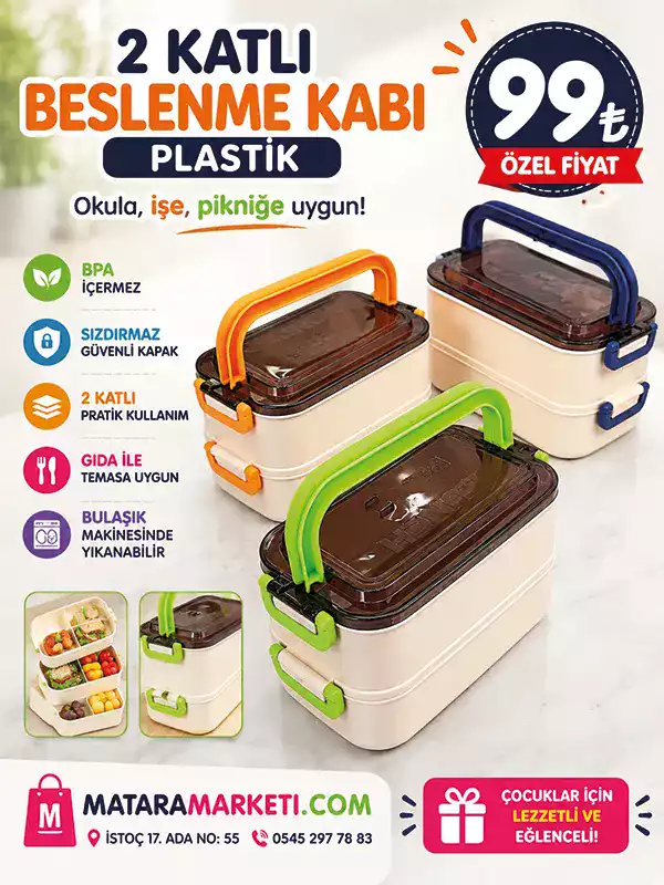 2 Katlı Lunch Box Beslenme Kabı – Bölmeli Plastik Yemek Saklama Kabı