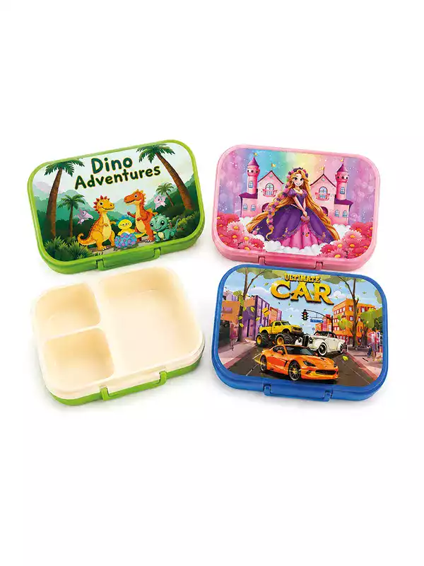3 Bölmeli Çocuk Beslenme Kabı Lunch Box – Dinozor, Prenses ve Araba Desenli 3 Bölmeli Çocuk Beslenme Kabı Lunch Box – Dinozor, Prenses ve Araba Desenli