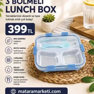 3 Bölmeli Lunch Box Yemek Kabı – Sızdırmaz Kaşıklı Bento Beslenme Kabı