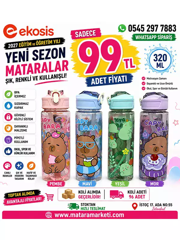 320 ml Çocuk Matarası – Pipetli, Kilitli Kapaklı ve Renkli Su Matarası