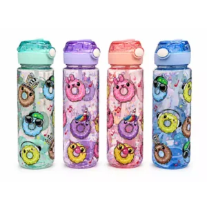 320 ml Desenli Çocuk Matarası – Pipetli, Kilitli Kapaklı Donut Desenli Su Matarası