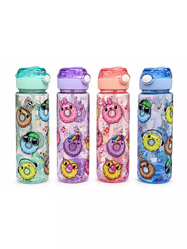 320 ml Desenli Çocuk Matarası – Pipetli, Kilitli Kapaklı Donut Desenli Su Matarası