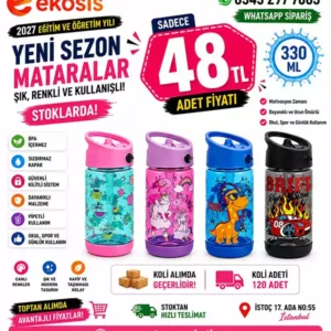 330 ml Çocuk Matarası – Pipetli, Sızdırmaz Kapaklı Renkli Su Matarası