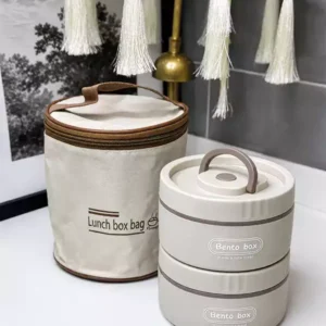 3’lü Beslenme Kabı Seti – 2 Katlı Çelik Lunch Box ve Taşıma Çantası