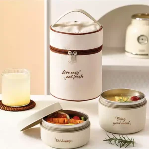 3’lü Beslenme Kabı Seti – 2 Katlı Çelik Lunch Box ve Taşıma Çantası