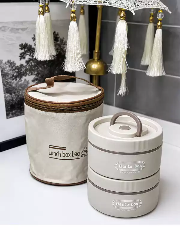 3’lü Beslenme Kabı Seti – 2 Katlı Çelik Lunch Box ve Taşıma Çantası