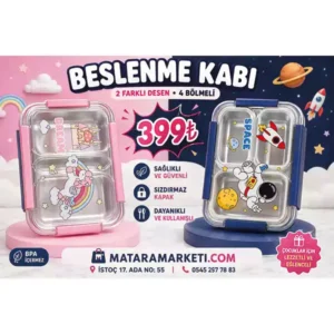 4 Bölmeli Çocuk Beslenme Kabı – Lunch Box | Unicorn ve Uzay Desenli