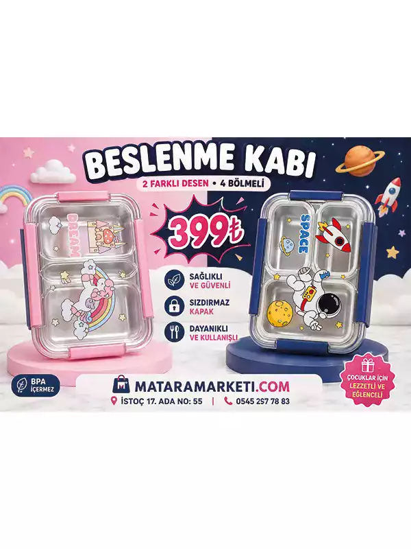4 Bölmeli Çocuk Beslenme Kabı – Lunch Box | Unicorn ve Uzay Desenli