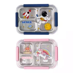 4 Bölmeli Çocuk Beslenme Kabı – Lunch Box | Unicorn ve Uzay Desenli
