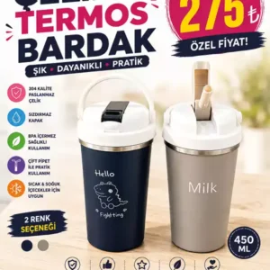 450 ML Çelik Termos Bardak 304 Paslanmaz Çelik – Sızdırmaz Kapaklı Lunch Cup