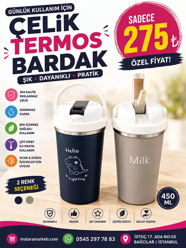 450 ML Çelik Termos Bardak 304 Paslanmaz Çelik – Sızdırmaz Kapaklı Lunch Cup