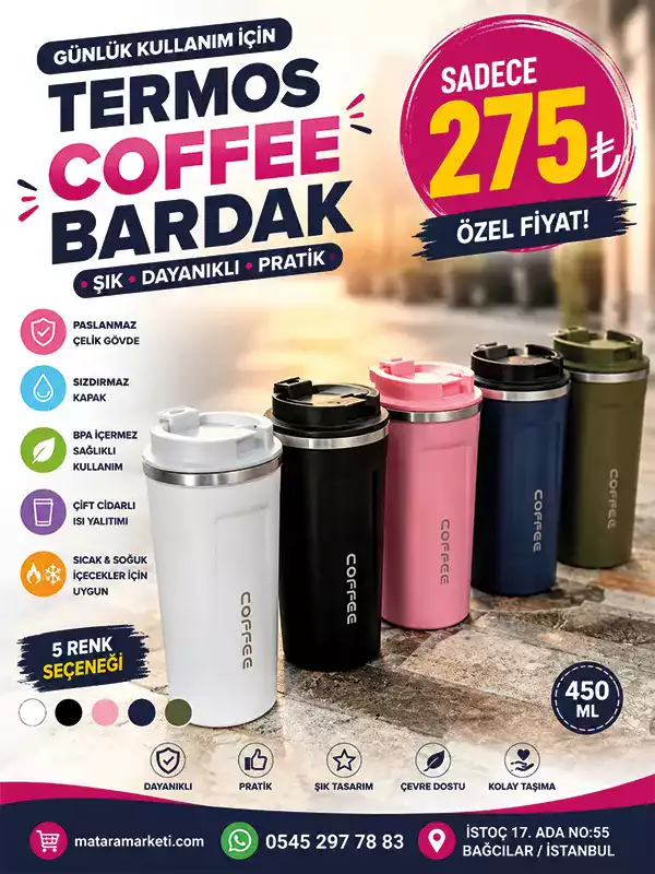 450 ML Çelik Termos Coffee Bardak – Sızdırmaz Kapaklı