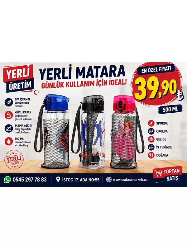 500 ml Askılı Çocuk Matarası – Kilitli Kapaklı, Pipetli ve Sızdırmaz Su Matarası