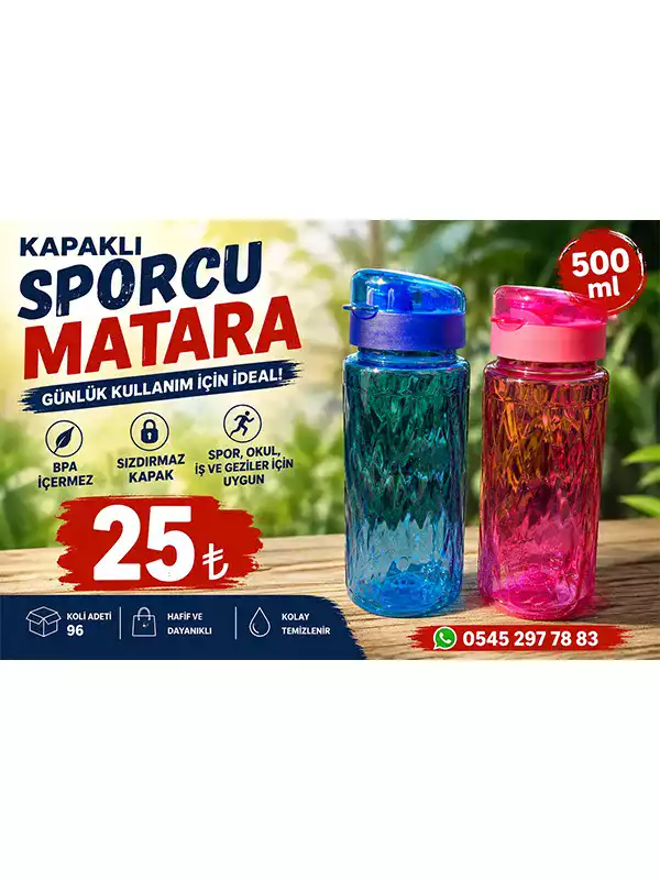 500 ml Kapaklı Sporcu Matarası – Sızdırmaz Su Şişesi