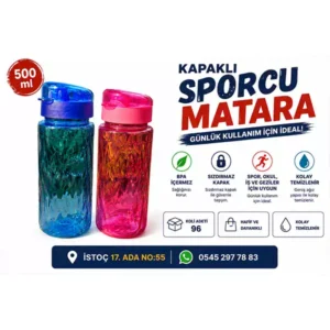 500 ml Kapaklı Sporcu Matarası – Sızdırmaz Su Şişesi