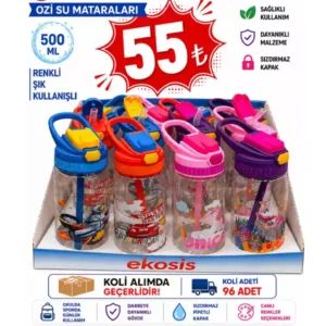 500 ML Ozi Pipetli Çocuk Matarası | BPA Free Taşıma Kulplu Okul Suluğu