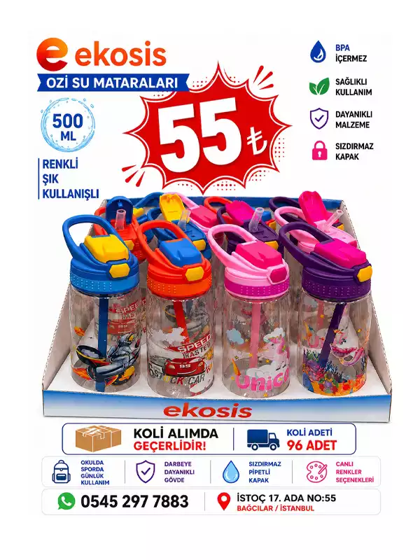 500 ML Ozi Pipetli Çocuk Matarası | BPA Free Taşıma Kulplu Okul Suluğu
