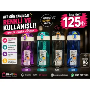500 ml Spor Matara – Pipetli, Kilitli Kapaklı ve Taşıma Askılı Su Matarası