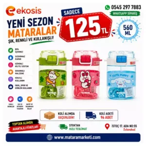 560 ML Pipetli Çocuk Matarası | Askılı Kilitli BPA Free Okul Suluğu