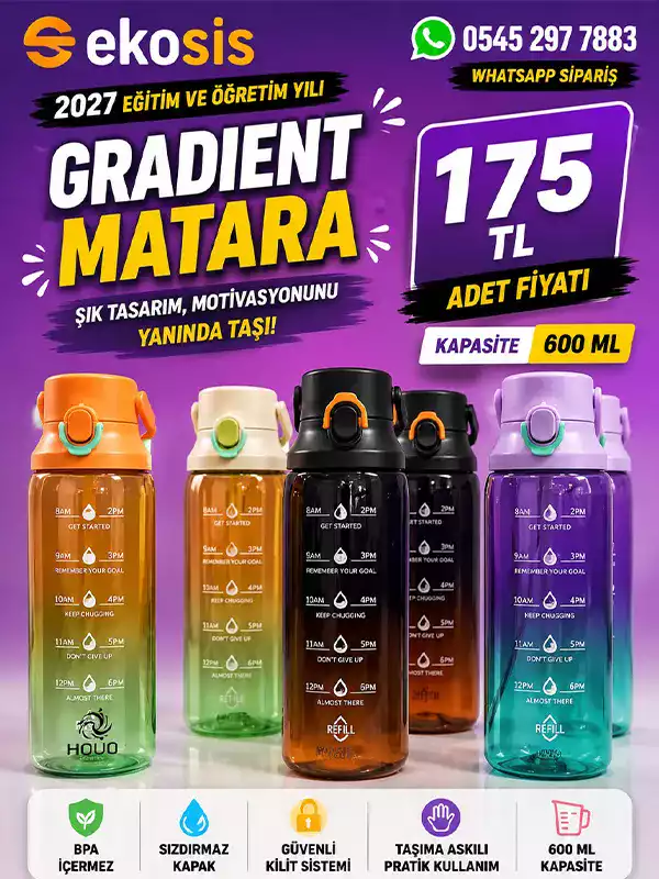 600 ML Gradient Motivasyon Matara – Tritan Spor Suluk | BPA İçermez