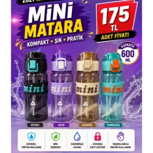 600 ML Mini Tritan Matara | Pipetli BPA Free Askılı Spor Suluk
