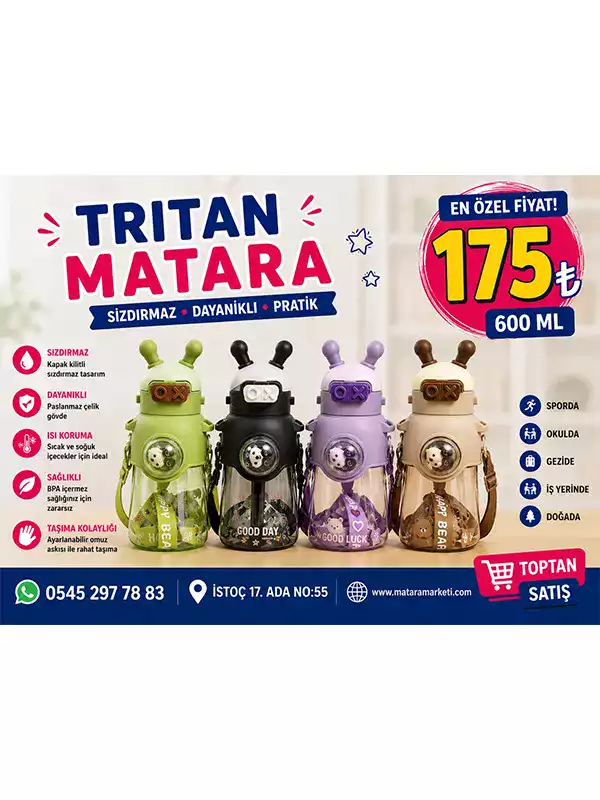600 ml Robot Tasarımlı Çocuk Matara – Paslanmaz Çelik, Sızdırmaz Kapaklı ve Askılı