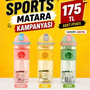 600 ML Spor Çocuk Matarası Pipetli BPA Free Tritan Suluk Askılı Renkli Model