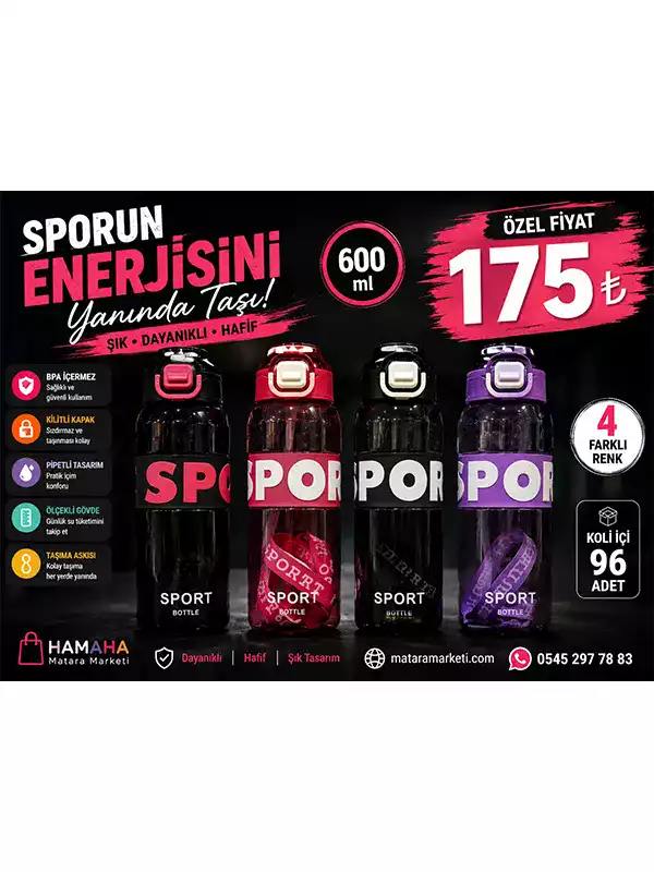 600 ml Sporcu Matarası – Pipetli Kilitli Kapaklı Spor Su Şişesi