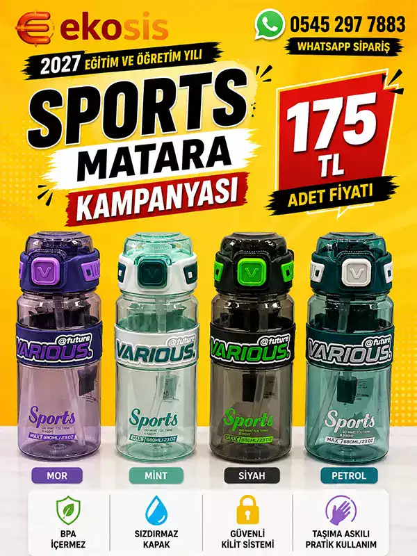 680 ML Spor Matara Pipetli BPA Free Kilitli Kapaklı Askılı Tritan Suluk