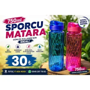 750 ml Kapaklı Sporcu Matarası – Sızdırmaz Su Şişesi