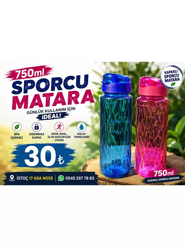 750 ml Kapaklı Sporcu Matarası – Sızdırmaz Su Şişesi