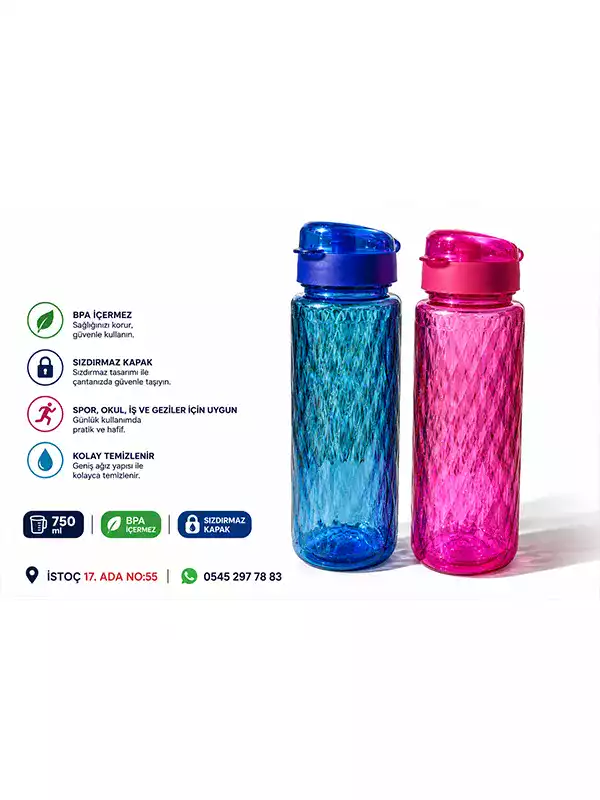 750 ml Kapaklı Sporcu Matarası – Sızdırmaz Su Şişesi
