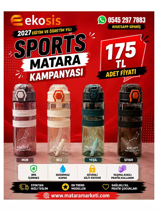800 ML Sports Matara | Pipetli Kilitli Tritan Su Matarası