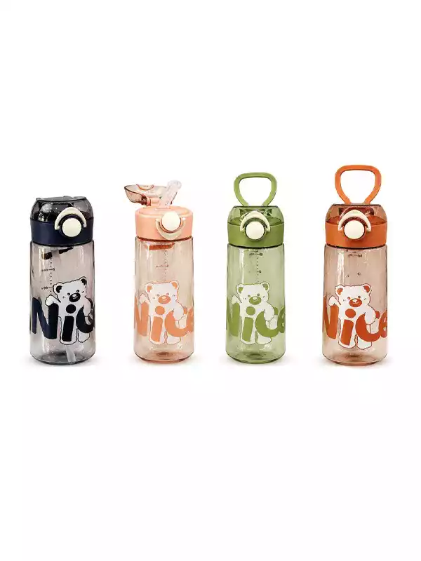Ayıcık Desenli Pipetli Spor Matara 650 ML | Kulplu BPA Free Su Şişesi