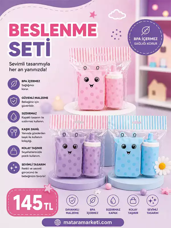 Bebek Beslenme Seti – Sevimli Tasarımlı Matara ve Beslenme Kutusu