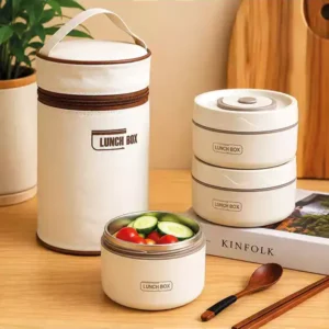 Çantalı 3’lü Beslenme Kabı Seti – 3 Katlı Lunch Box ve Taşıma Çantası