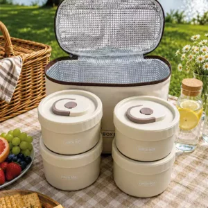 Çantalı 4'lü Beslenme Kabı Lunch Box Seti – Sızdırmaz Kapaklı - Görsel 5