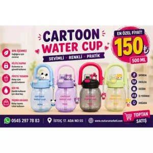 Cartoon Water Cup 500 ML Çocuk Su Matarası – Pipetli ve Figürlü