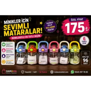 Çocuk Pipetli Matara – Kilitli Kapaklı Taşıma Askılı Su Şişesi