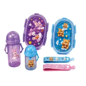 Çocuklar İçin 3 Bölmeli Lunch Box Seti – Matara ve Aksesuarlarıyla Eğlenceli Beslenme Seti