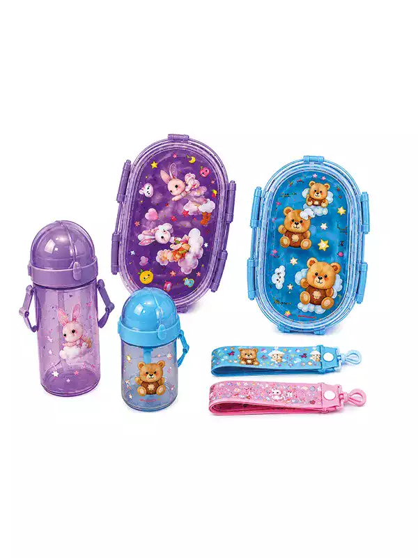 Çocuklar İçin 3 Bölmeli Lunch Box Seti – Matara ve Aksesuarlarıyla Eğlenceli Beslenme Seti