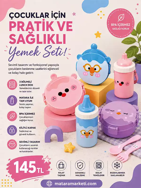 Çocuklar İçin 3 Bölmeli Lunch Box